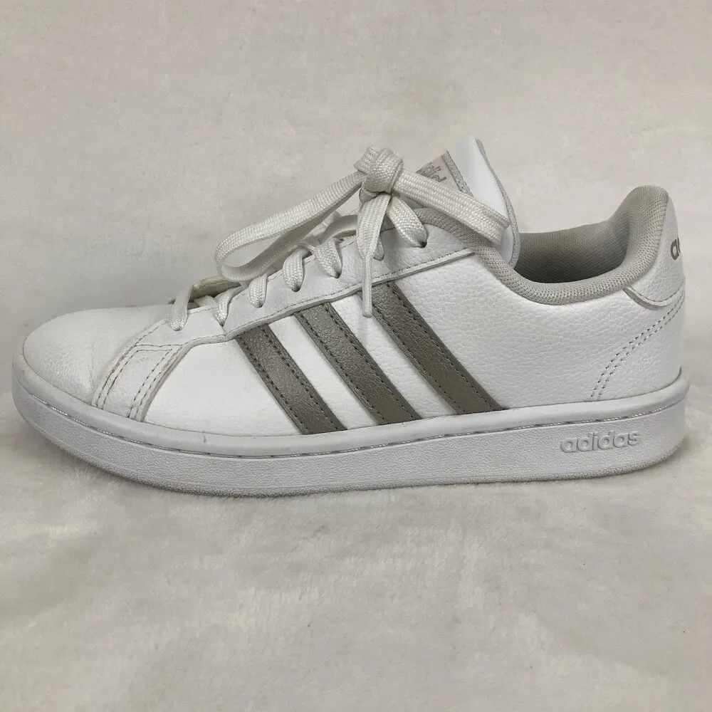 Adidas Sneakers Women’s Size 6 Grand Court White Metallic Silver Stripe Tennis